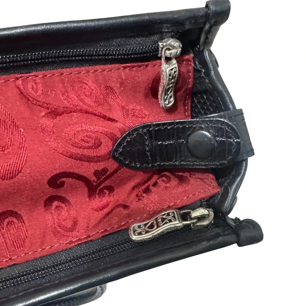 Brighton Small Pet Carrier Handbag OS Black Red Good Croc Leather Travel Bag